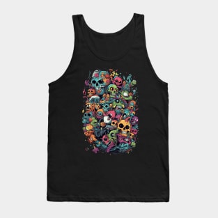 Colorful Cartoonish Skulls & Monsters Tank Top